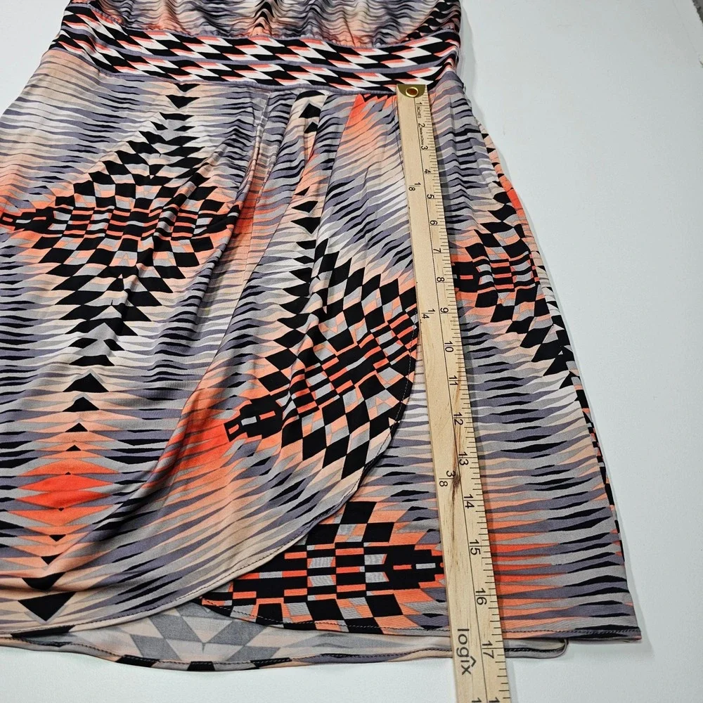 BCBGMAXAZRIA Halter‎ Deep V-Neck Dress Aztec Geo Stretch Orange Navy XS NWT